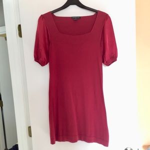 Red knit dress with silk sleeves